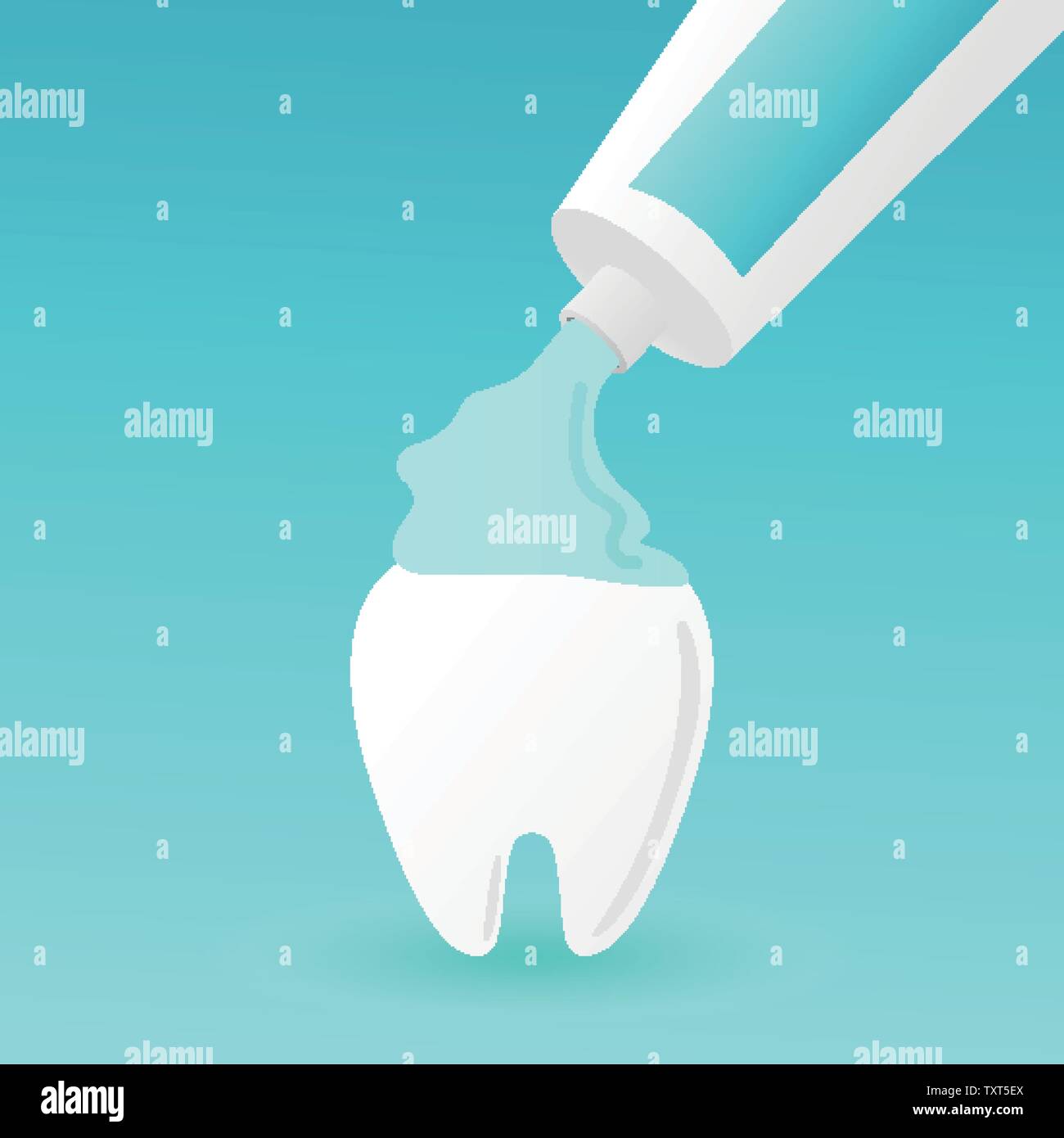 Gesunde weisse Zähne, Zahnpasta, Zähneputzen Konzept - zahnmedizinische Karikatur vector Flat Style süßen Zahn Stock Vektor