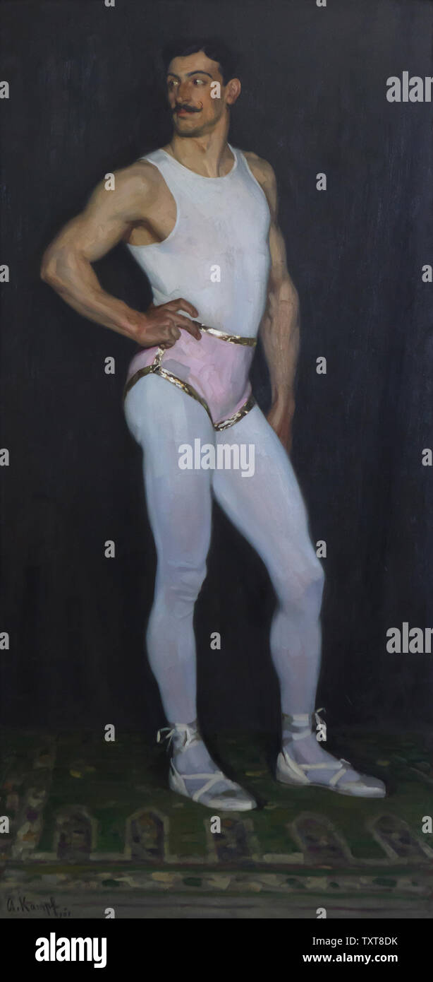 Gemälde "Der Performer" von Deutschen impressionistischen Malers Arthur Kampf (1907) auf dem Display in der Alten Nationalgalerie (Alte Nationalgalerie) in Berlin, Deutschland. Stockfoto