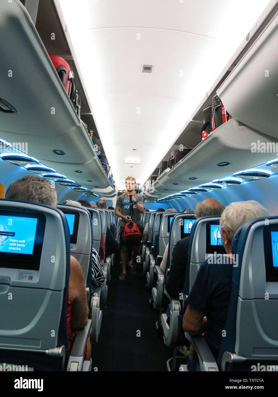 Passagier Kabine auf einem Delta Airline Flight, USA Stockfoto