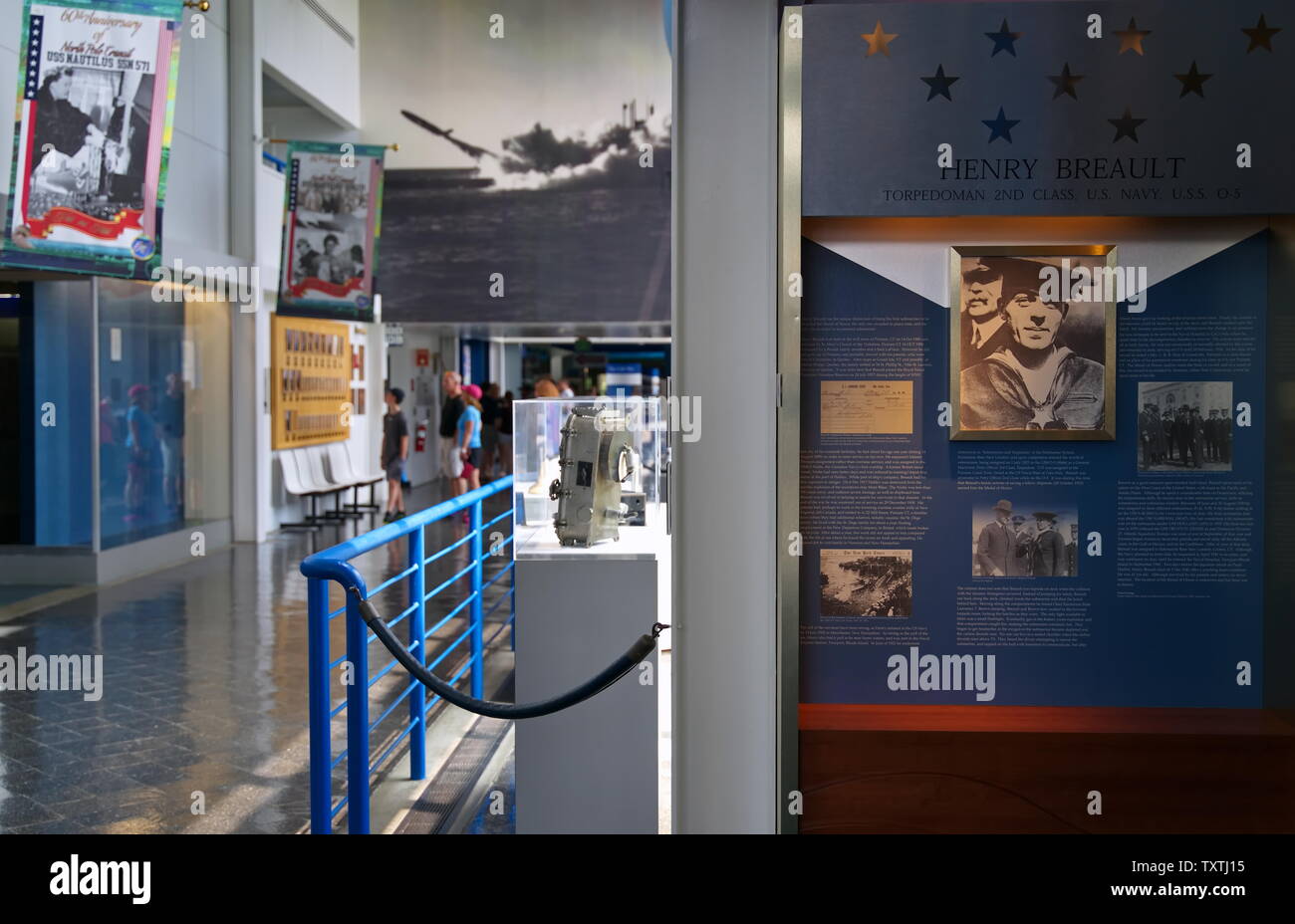 U-Boot Museum, Groton CT USA, Juni 2019. Innen mit Fotos, Exponaten und Repliken, die zur Entwicklung der modernen Angriffs-U-Boot. Stockfoto
