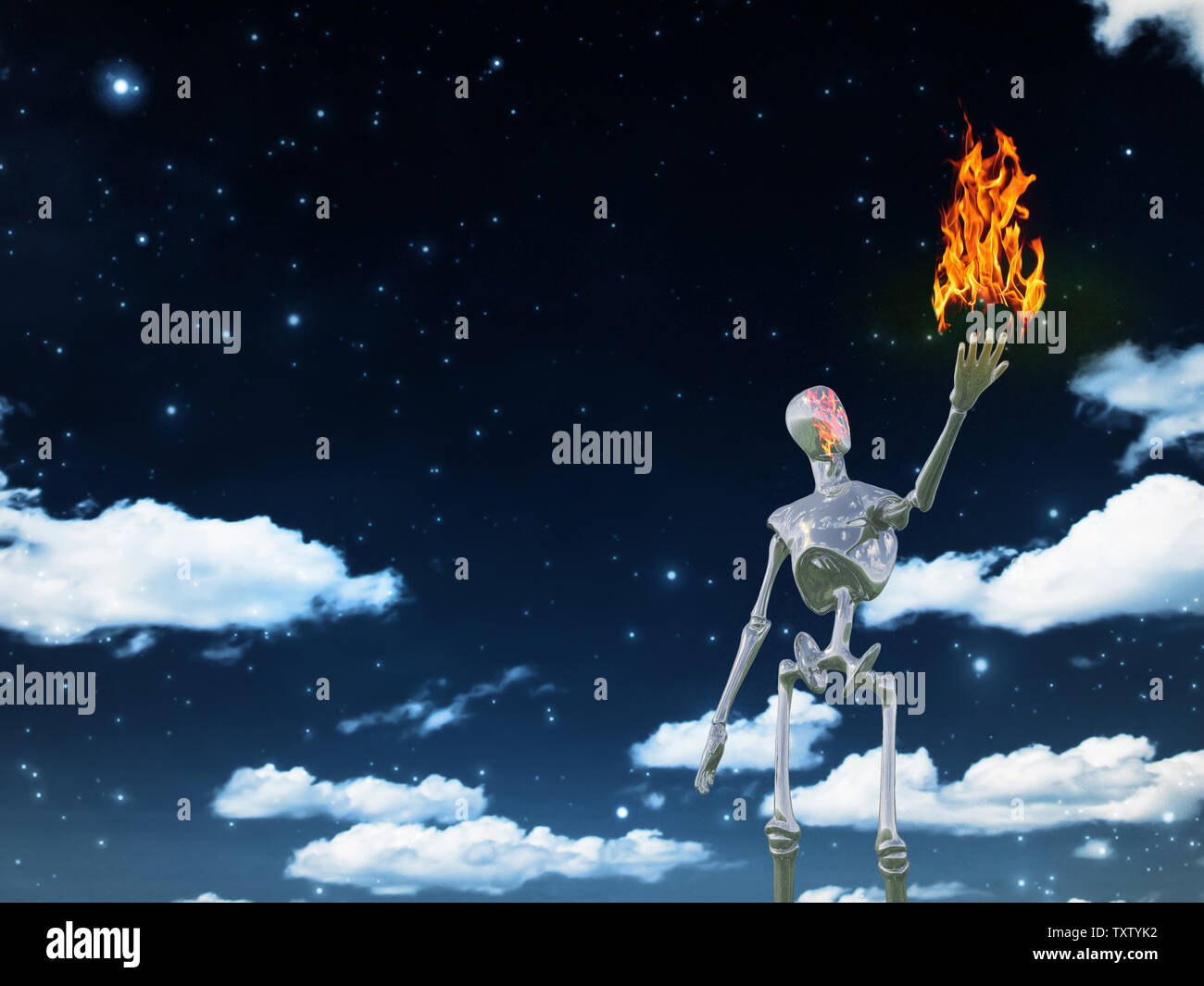 Sci Fi Art Alien bringt Feuer im Universum Stockfoto