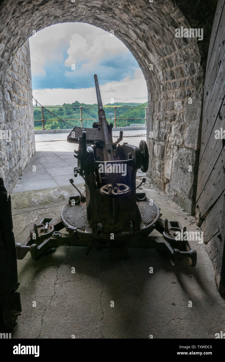Anti-aircraft Maschinengewehr in der Zitadelle von Dinant Museum in Belgien Stockfoto