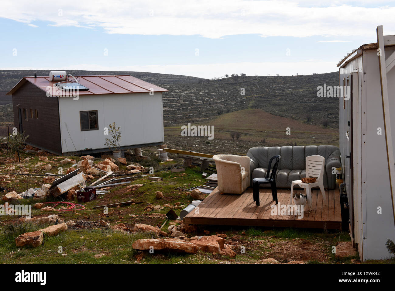 Ein Haus in der Israelischen illegale Ansiedlung outpost Esh Kodesh in der West Bank, 11. Januar 2016. Foto von Debbie Hill/UPI Stockfoto