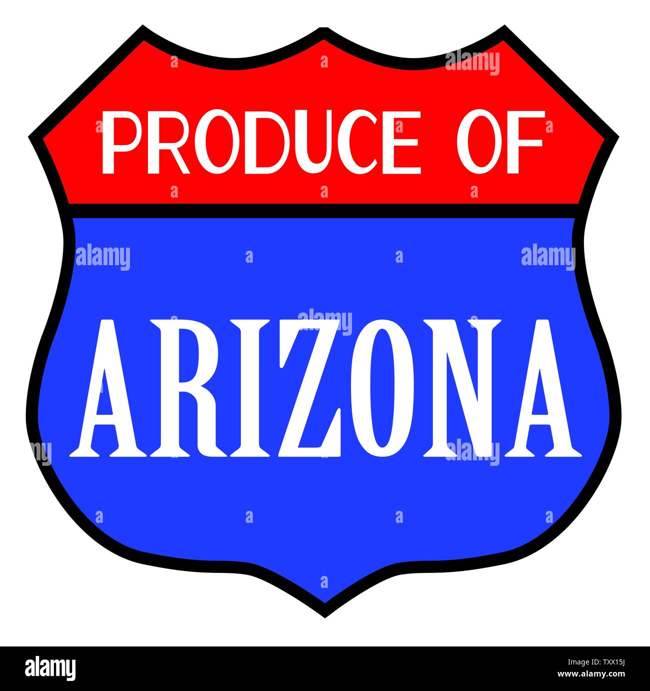 Route 66 Stil Verkehrsschild mit der Legende Produzieren von Arizona isoliert Stock Vektor