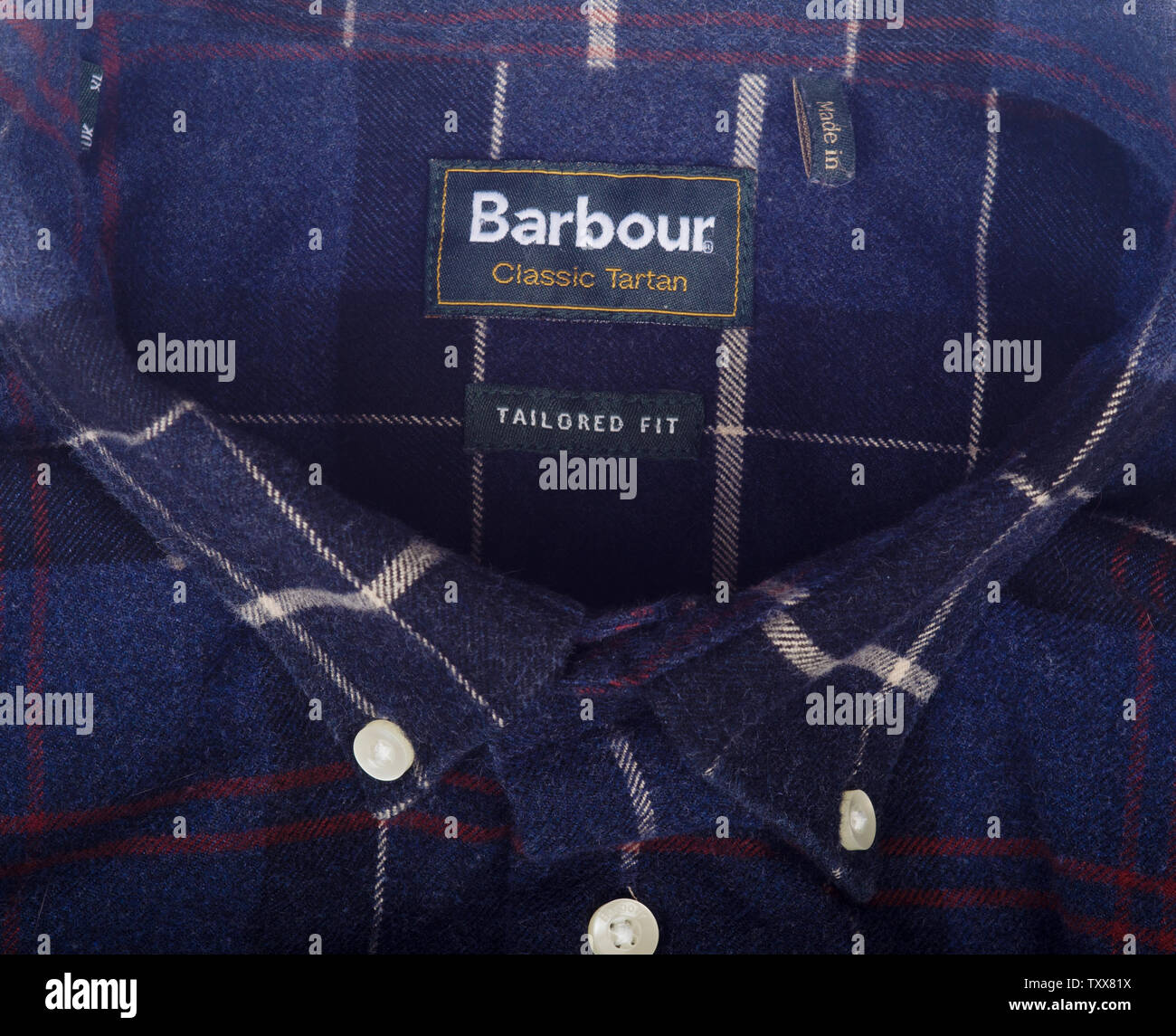 Barbour classic tartan Flanellhemd Detail mit Label Stockfoto