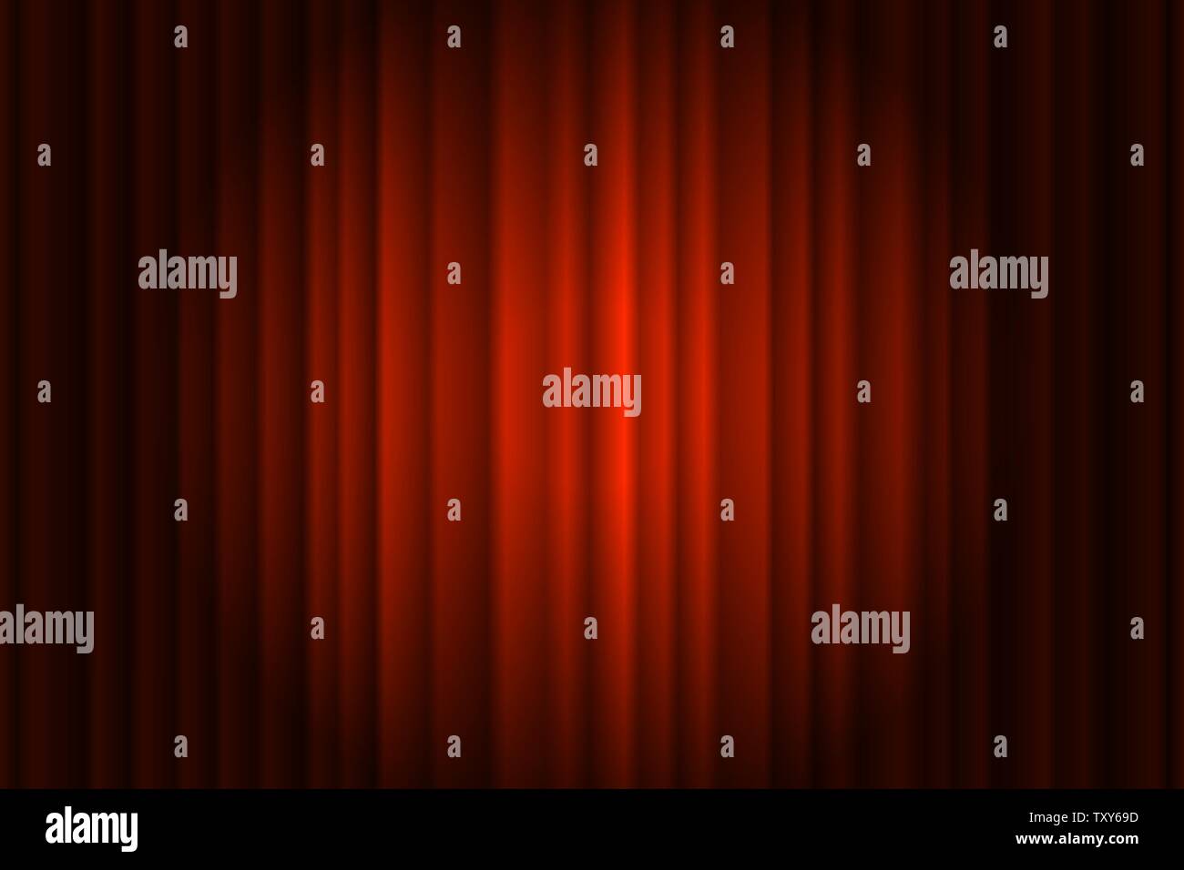 Geschlossen seidigen Luxus rot Kino Vorhang der Bühne Hintergrund spotlight Strahl beleuchtet. Theatralische Vorhänge. Vektor Farbverlauf Abbildung Stock Vektor