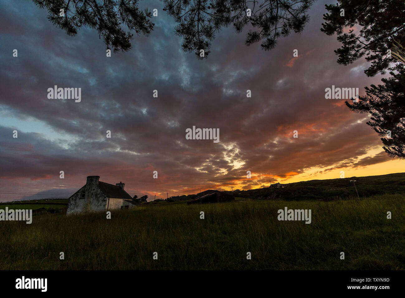 Ardara, County Donegal, Irland. 25. Juni 2019. Die Sonne über Ackerland an der Nordwestküste. Credit: Richard Wayman/Alamy leben Nachrichten Stockfoto