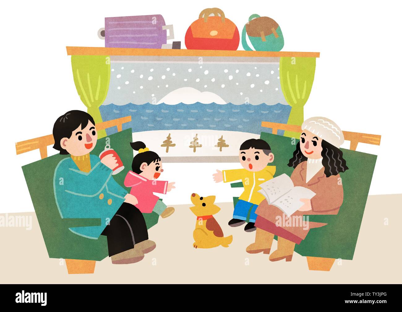 Glückliche Familie, eine gute Zeit im Winter. Familie und genießen Sie Ihren Urlaub Vektor-illustration008 Stock Vektor
