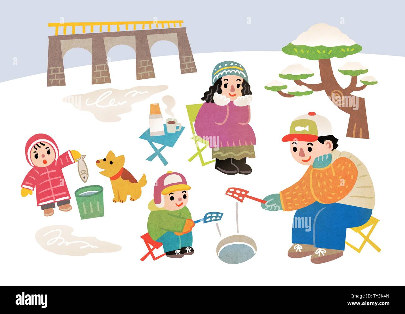 Glückliche Familie, eine gute Zeit im Winter. Familie und genießen Sie Ihren Urlaub Vektor-illustration005 Stock Vektor