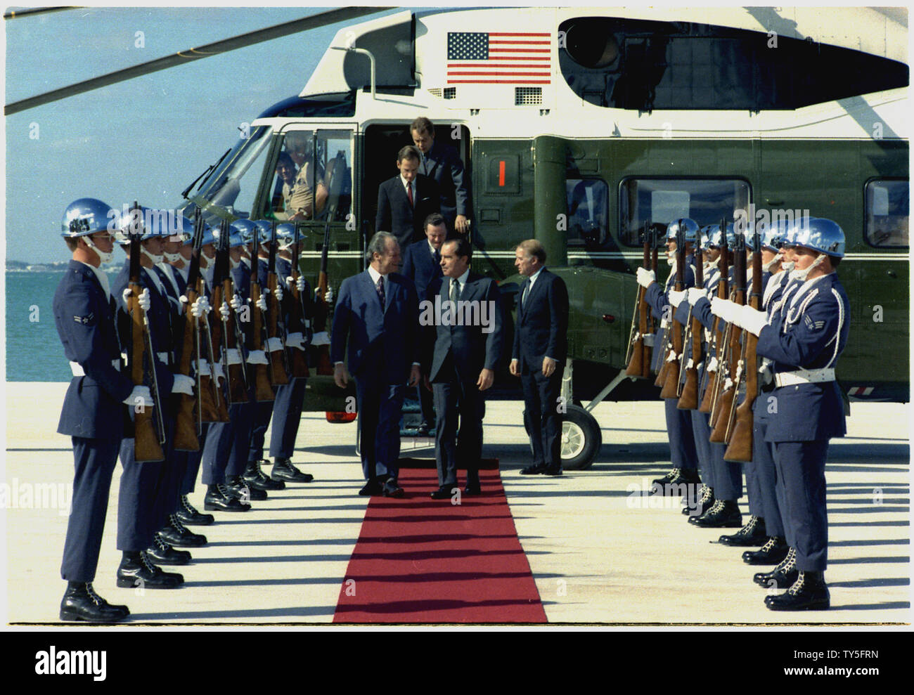 Leiter der Staatsbesuch von Bundeskanzler Willy Brandt in Key Biscayne, Florida.; Umfang und Inhalt: Im Bild: Willy Brandt, Nixon. Betrifft: Staatsoberhaupt besuchen. Stockfoto