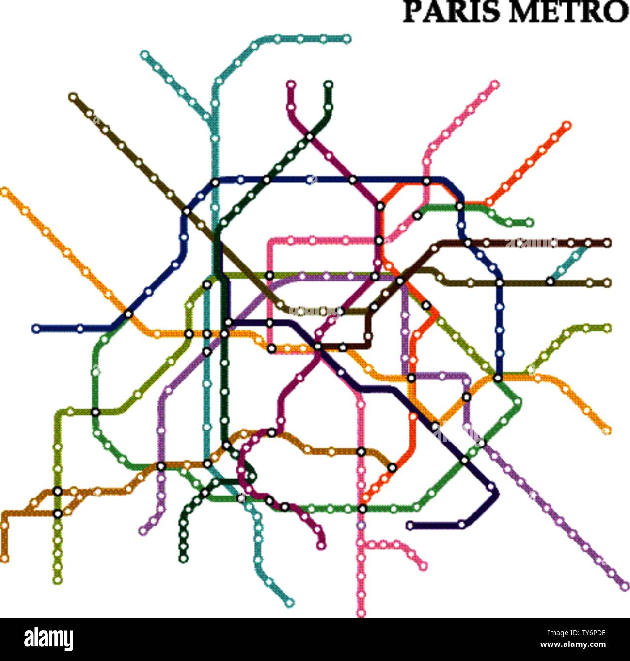 Karte der Pariser U-Bahn, U-Bahn, Vorlage der City Transport System für U-Straße. Stock Vektor