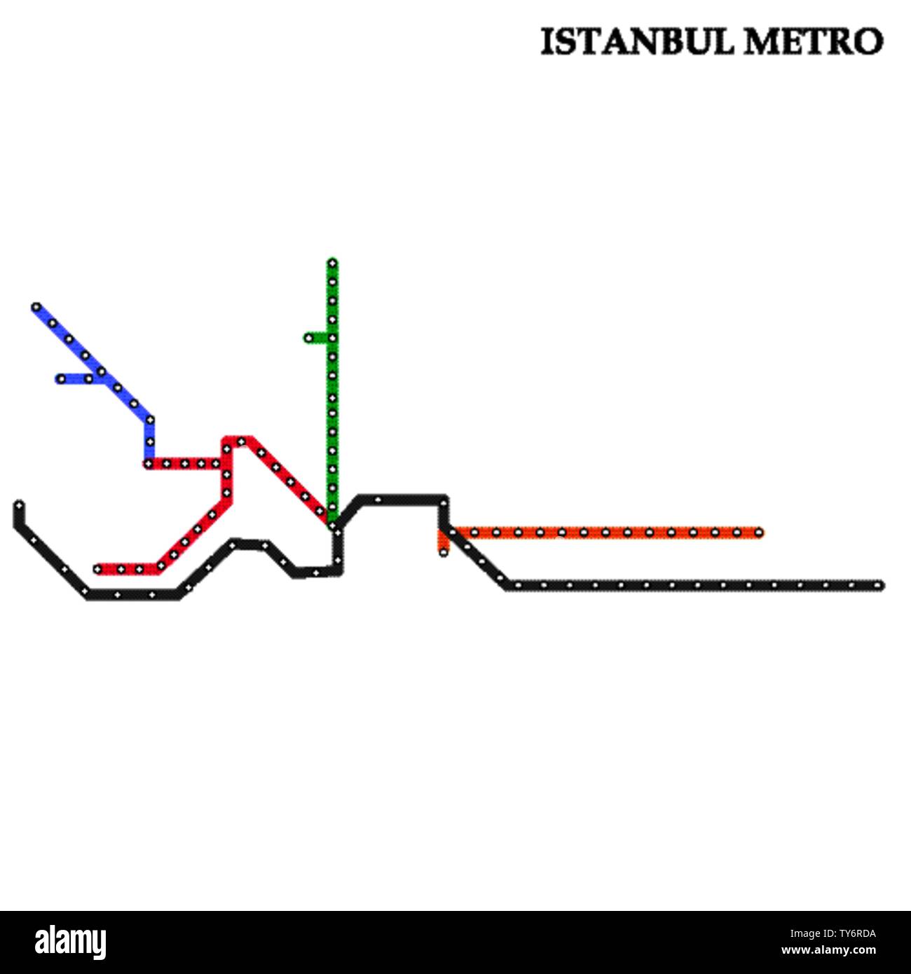 Karte von Istanbul die U-Bahn, U-Bahn, Vorlage der City Transport System für U-Straße. Stock Vektor