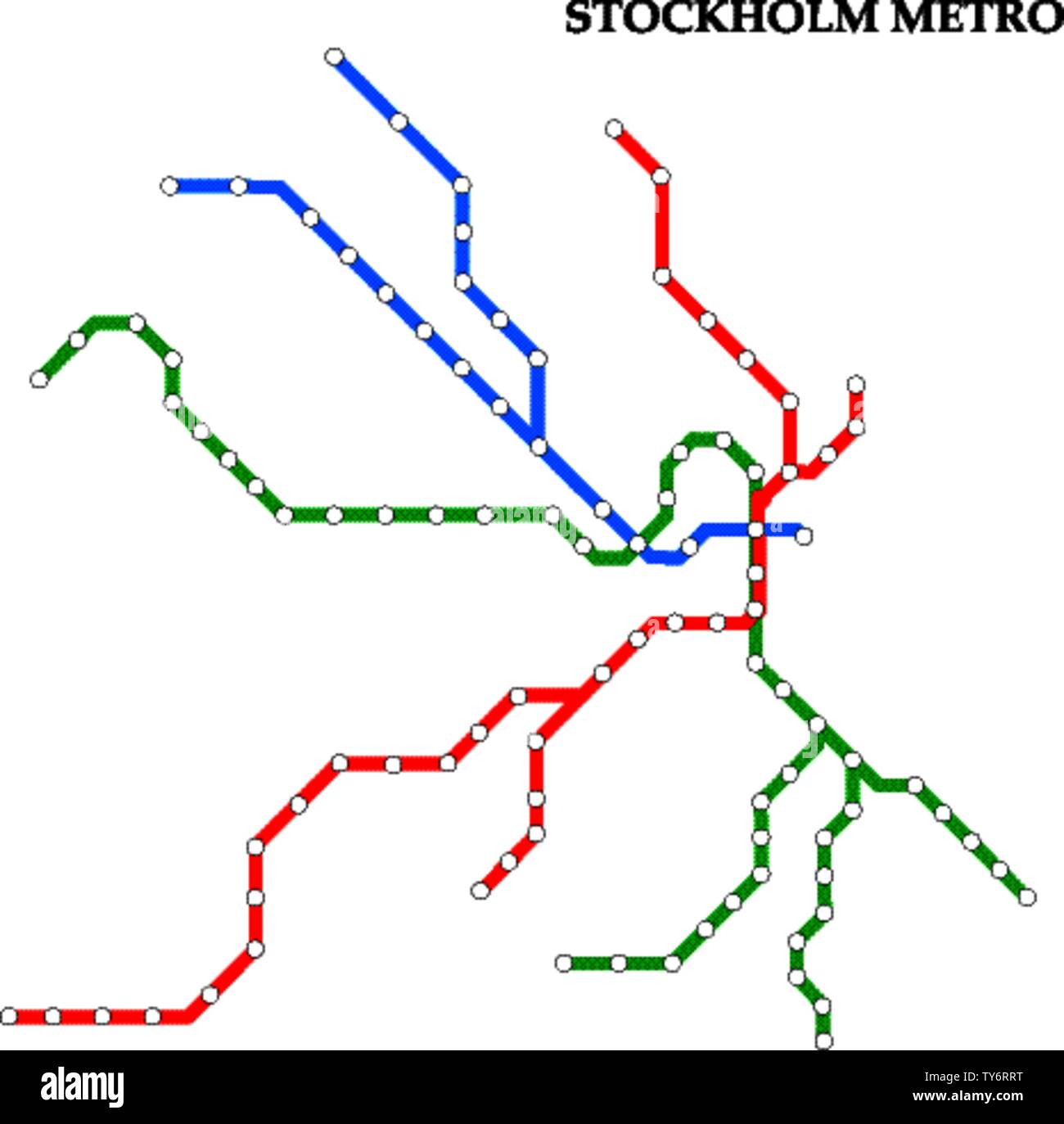 Karte von der Stockholmer U-Bahn, U-Bahn, Vorlage der City Transport System für U-Straße. Stock Vektor