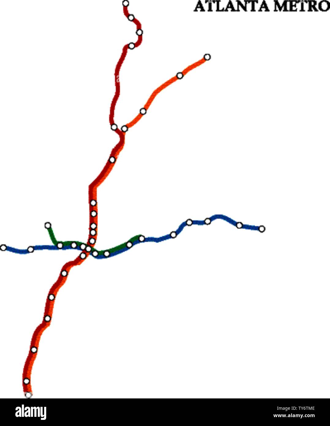 Karte der Atlanta metro, U-Bahn, Vorlage der City Transport System für U-Straße. Stock Vektor