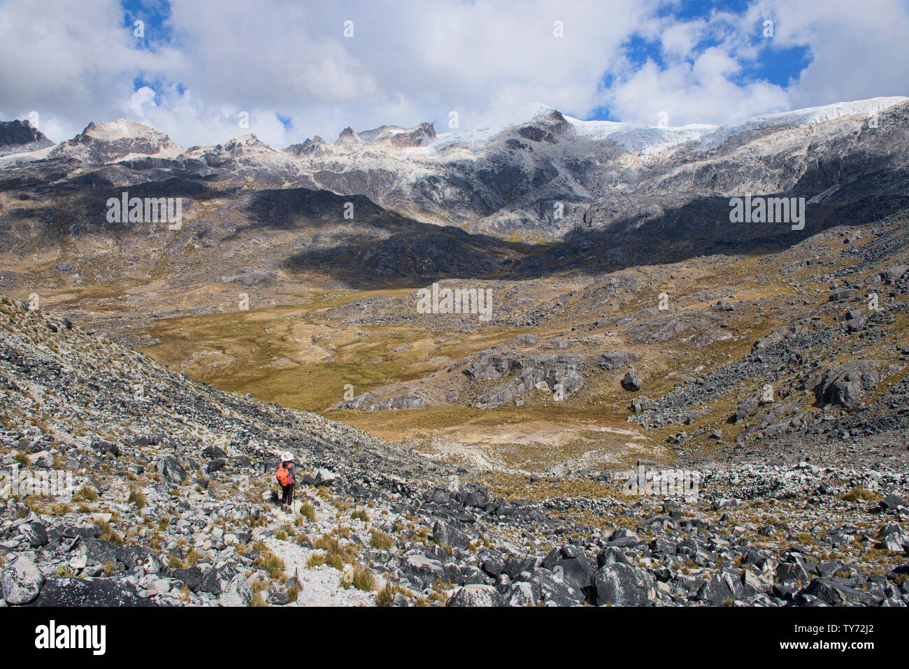 Absteigend Paso Negroni auf die Cordillera Real Travese, Bolivien Stockfoto