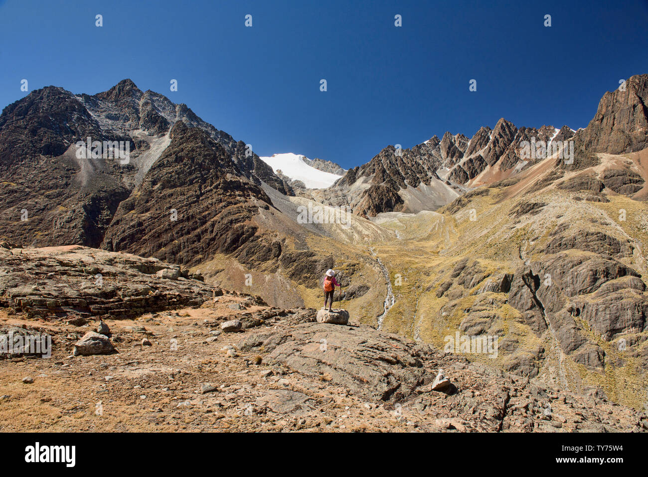 Fabelhafte Berglandschaft entlang der Cordillera Real Traverse, Bolivien Stockfoto