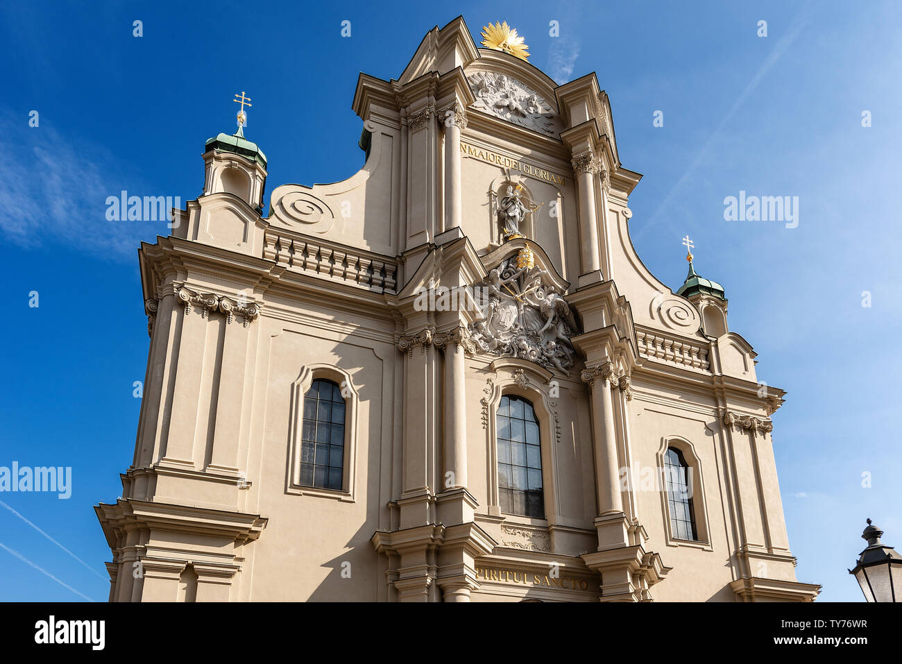 Fassade der Heiliggeistkirche, Heilig Geist Kirche (Kirche der Heiligen Geist) in der Innenstadt von München, zwischen Marienplatz und Viktualienmarkt Stockfoto