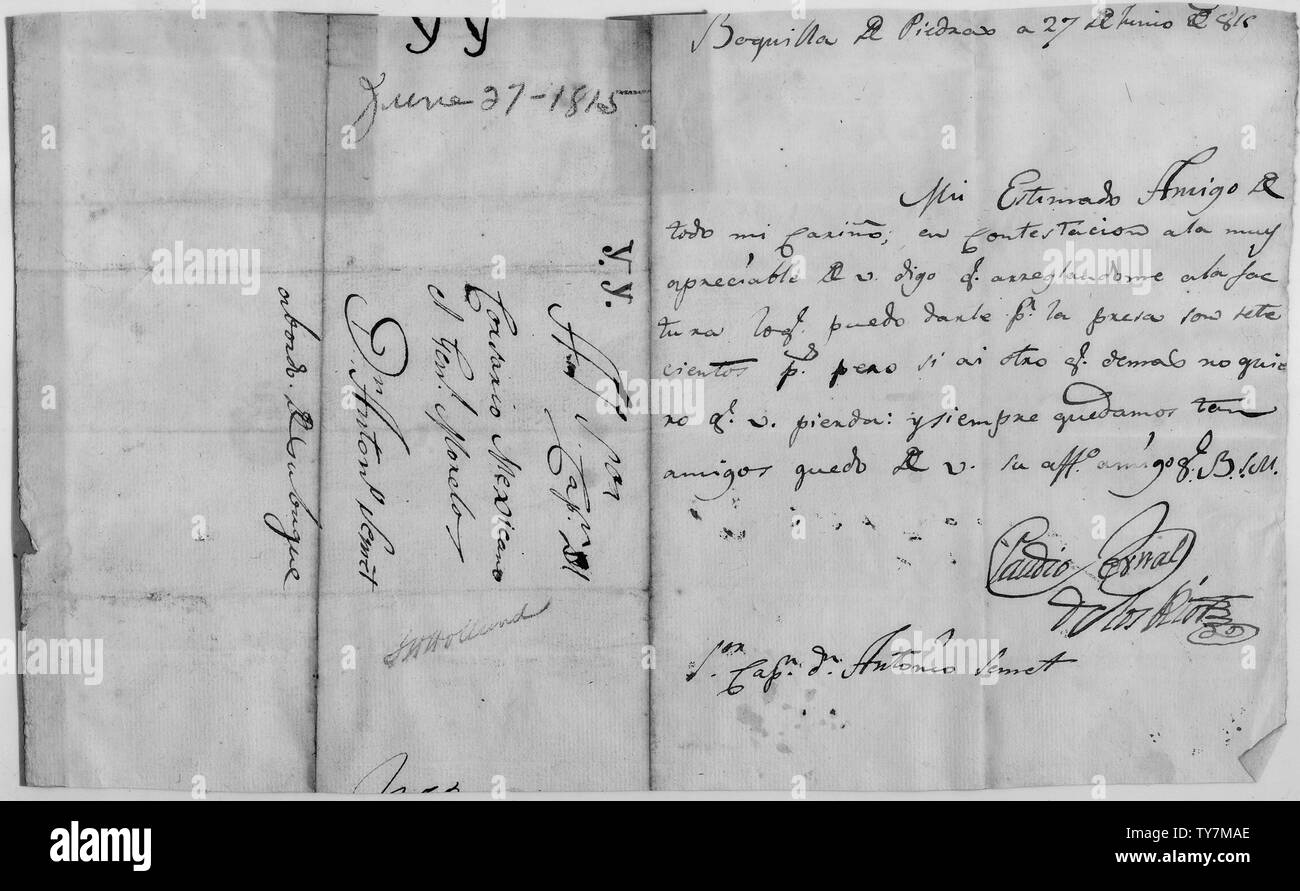 Buchstaben eingeordnet bei United States v. bestimmte Güter auf der ADLER; Umfang und Inhalt: Dieses Dokument ist in Spanisch geschrieben. Allgemeine Hinweise: Dieses Dokument ist auch auf Mikrofilm Veröffentlichung 7 RA 10 gefunden. Stockfoto