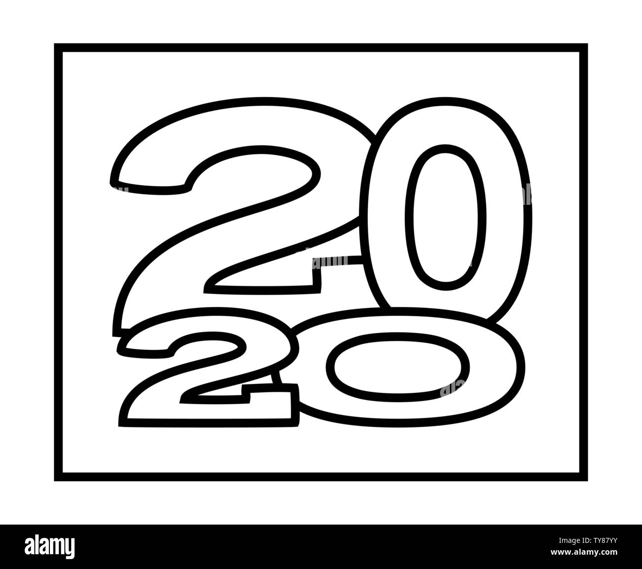 Line Art 2020 neue Jahr verschiedene Höhe Zeichen Stock Vektor