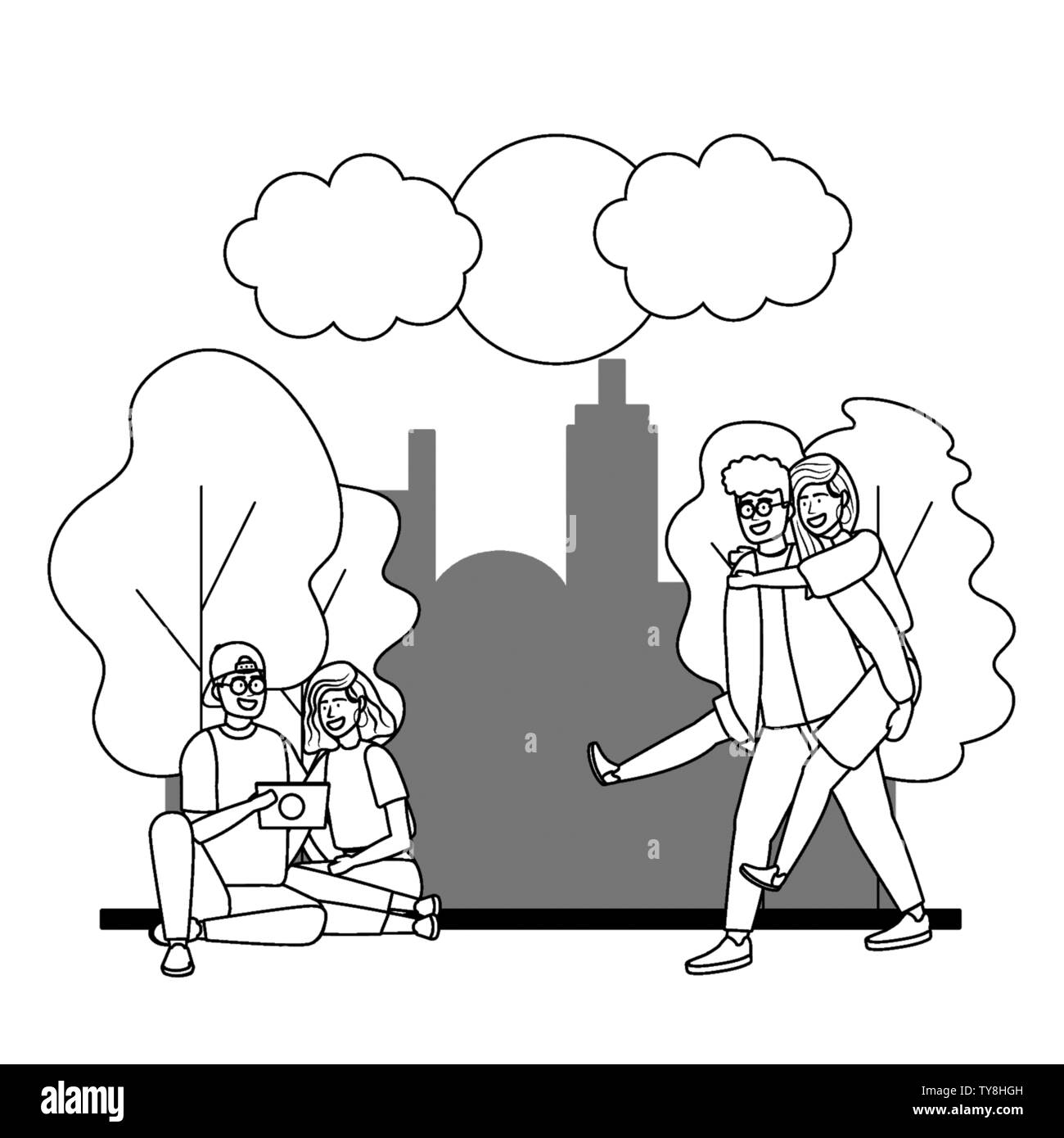 Paare von Mann und Frau cartoon Design, Beziehung Liebe Romantik Urlaub und zusammen Thema Vector Illustration Stock Vektor