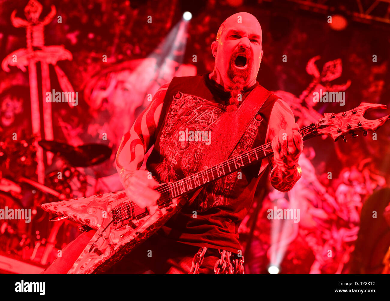 Prag, Tschechische Republik. 25. Juni 2019. American Music Band Slayer führt in Prag, Tschechische Republik, am 25. Juni 2019. Auf dem Foto ist Gitarrist der Band Kerry King gesehen. Credit: Roman Vondrous/CTK Photo/Alamy leben Nachrichten Stockfoto