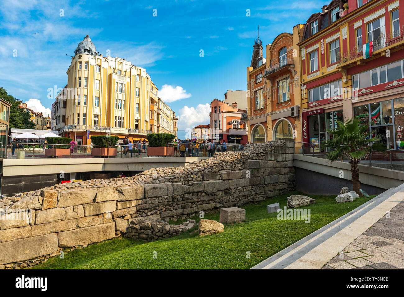 Tag Sommer im Zentrum von Plovdiv, in der Stadt, der europäischen Kulturhauptstadt 2019 Stockfoto