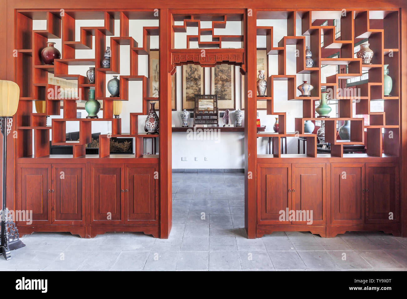 Chinesische partition Türen und Fenster von Han Wang Mansion, Huimin County, Binzhou Stadt, Provinz Shandong Stockfoto