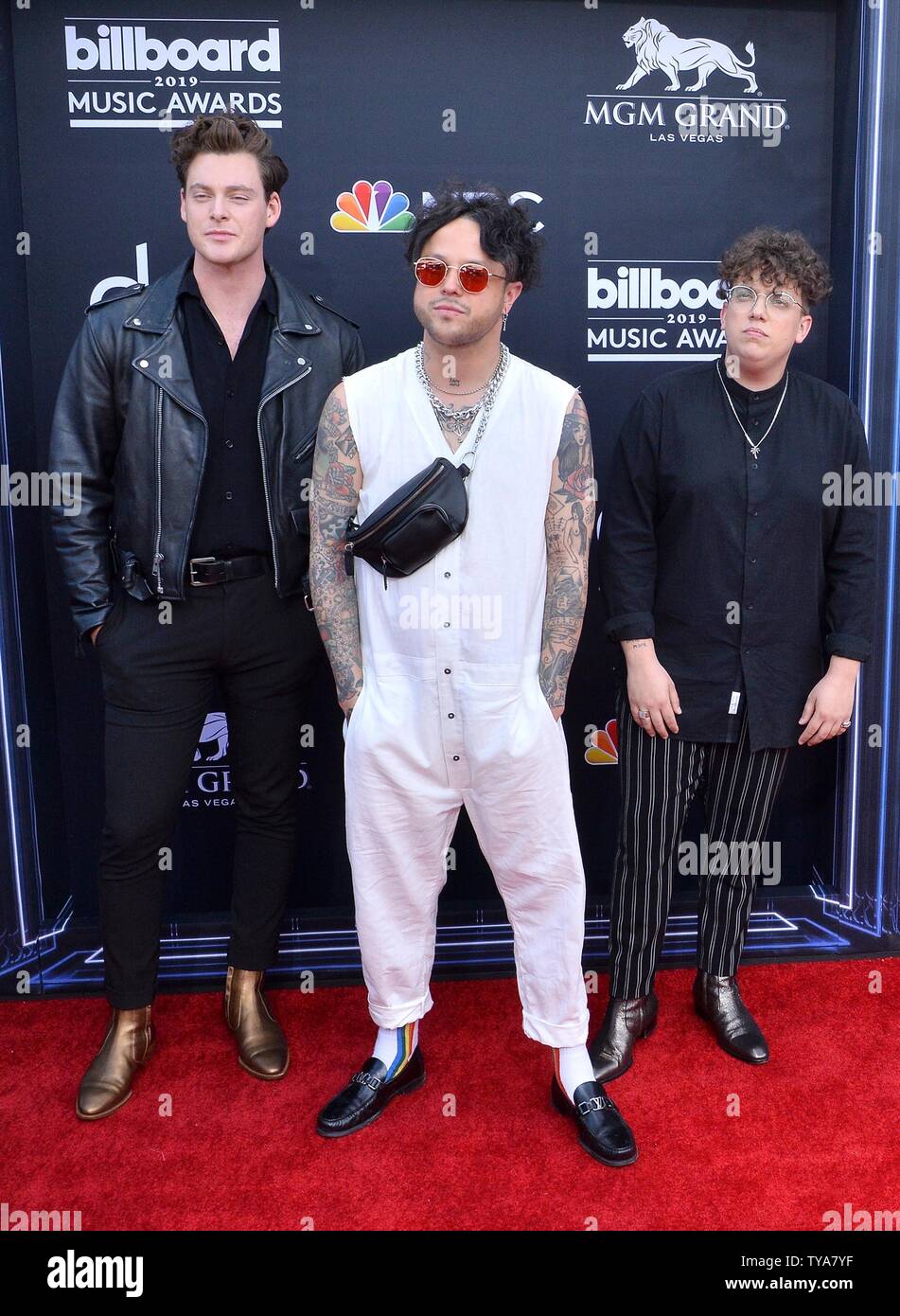 (L-R) Jordanien Greenwald, Mitchy Collins, und Sam Preis von lovelytheband Für die 2019 Billboard Music Awards im MGM Grand Garden Arena in Las Vegas, Nevada am 1. Mai 2019 eintreffen. Foto von Jim Ruymen/UPI Stockfoto