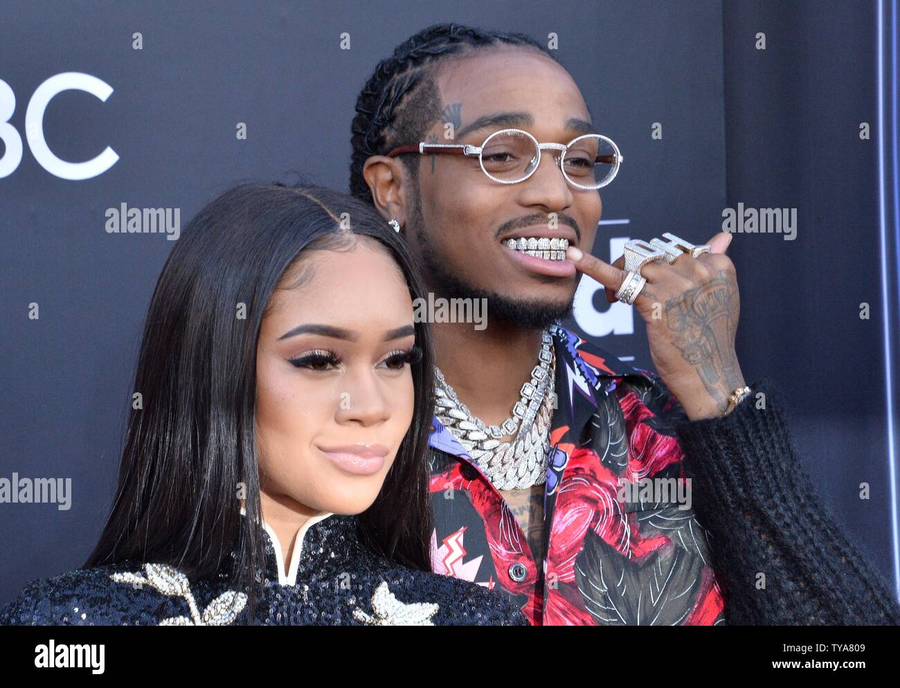 (L-R) und Saweetie Quavo von Migos kommen für die 2019 Billboard Music Awards im MGM Grand Garden Arena in Las Vegas, Nevada am 1. Mai 2019. Foto von Jim Ruymen/UPI Stockfoto