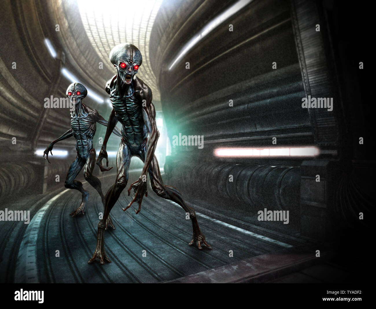 Grauen Aliens Szene 3D-Darstellung Stockfoto