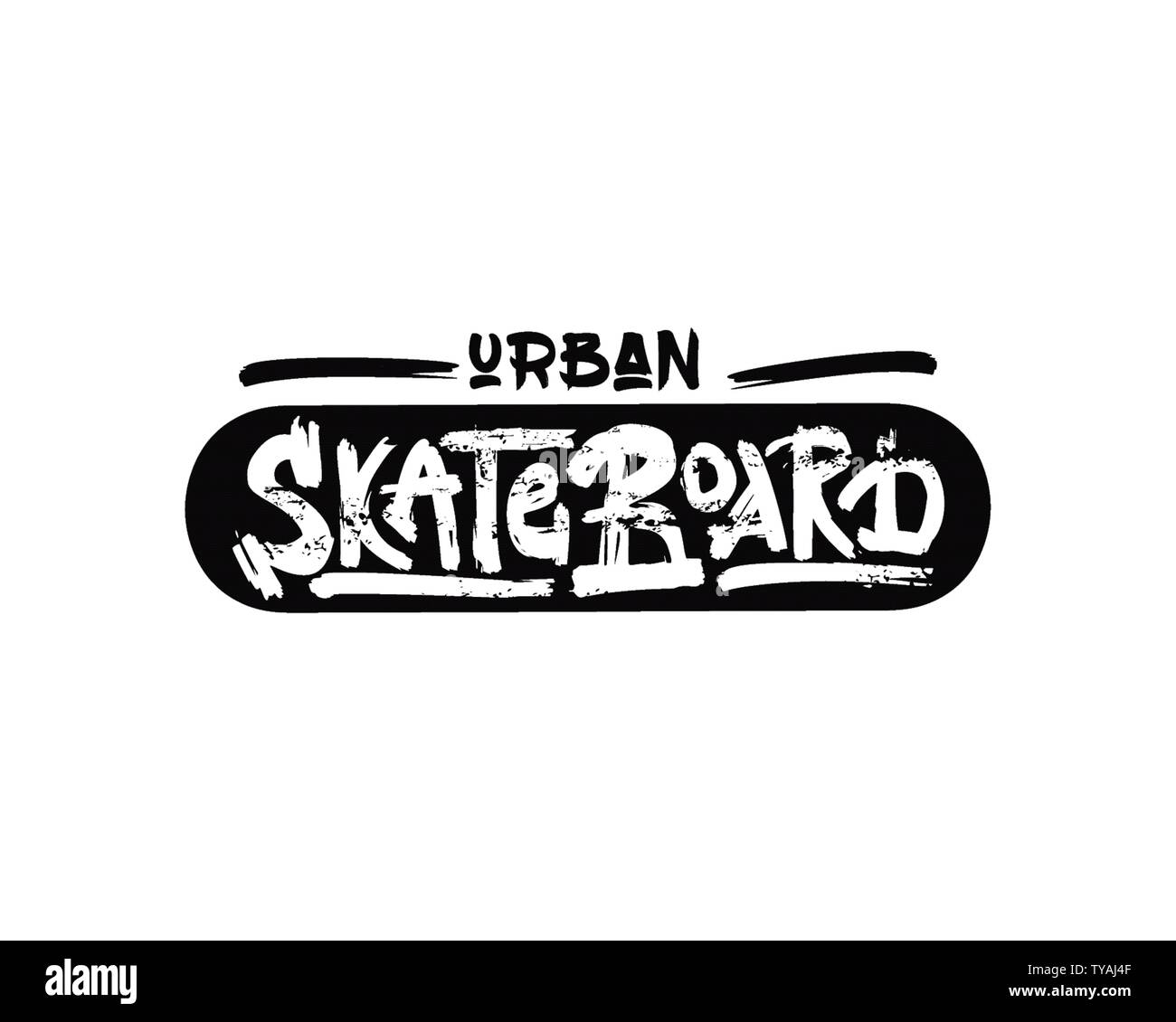 Urban Skateboard old school Vektor Schriftzug. Trockener Pinsel streichen skateboarder Slogan. Schwarze Tinte verschmiert Textur Phrase. Stock Vektor