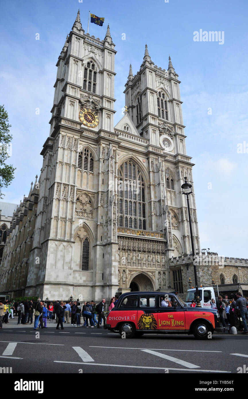 Westminster Abby, die Website der 2011 königliche Hochzeit, ist in London gesehen, 26. April 2011. Die königliche Hochzeit von Prinz William und Kate Middleton wird am 29. April 2011 statt. UPI/Kevin Dietsch Stockfoto