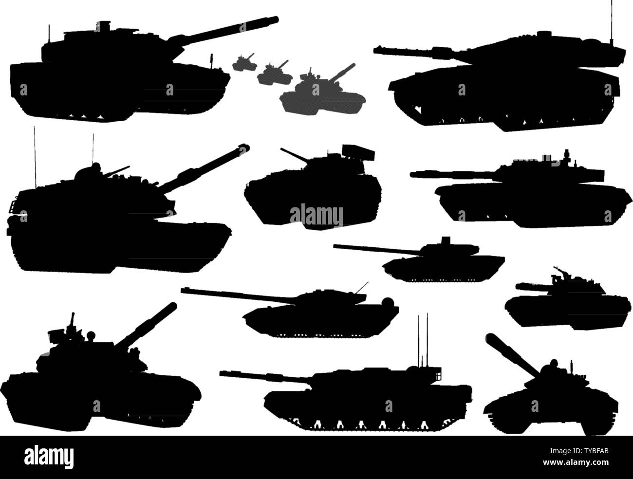 Militär. Tank vector Silhouetten Stock Vektor