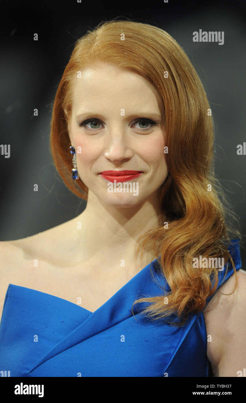 Die amerikanische Schauspielerin Jessica Chastain an der EE-British Academy Film Awards 2013 am Royal Opera House in London, die am 10. Februar, 2013. UPI/Paul Treadway Stockfoto