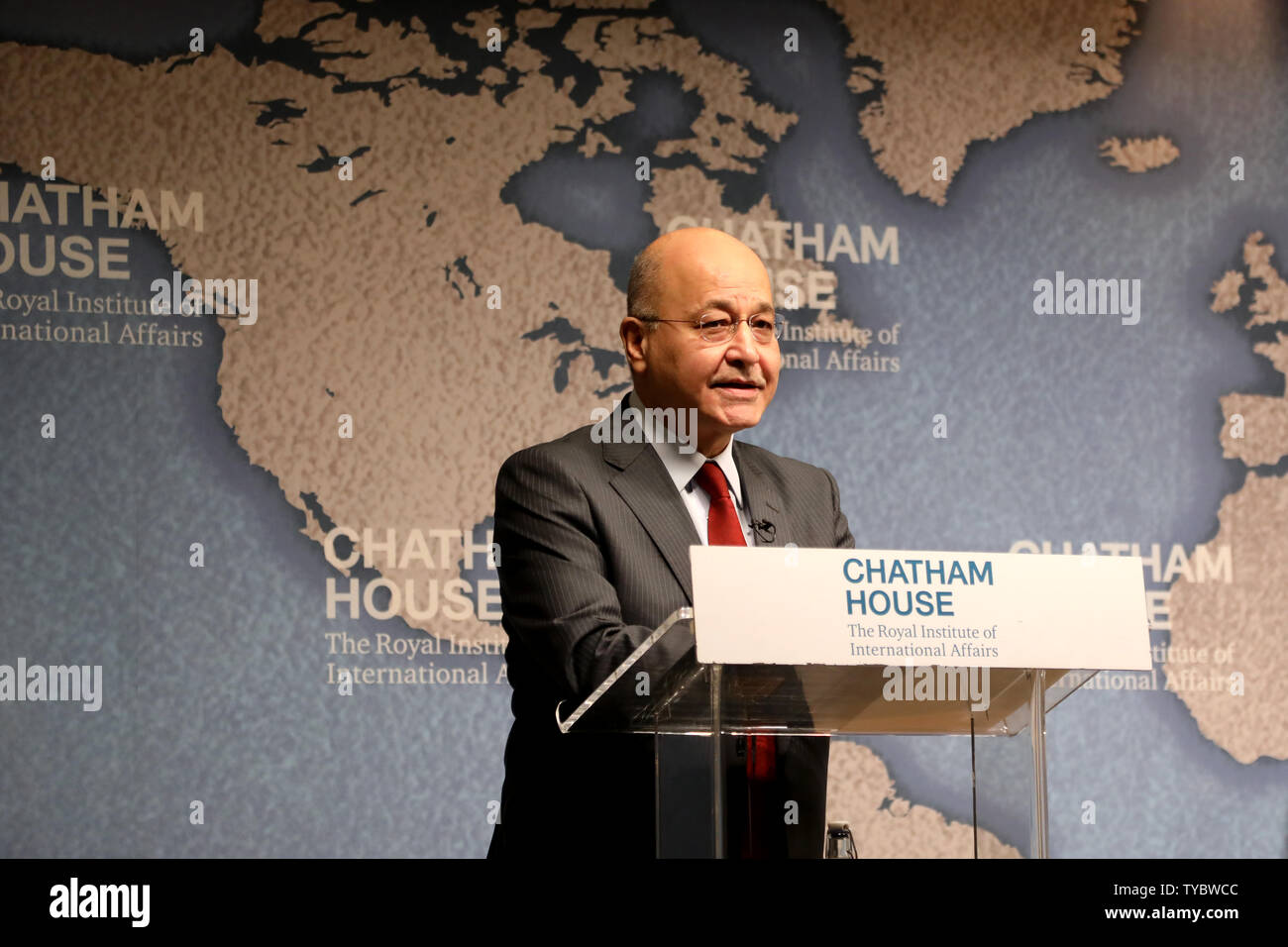 London/Großbritannien - 22. Juni 2019: Barham Salih, Präsident des Irak, gibt eine Rede über die Rolle seines Landes im Nahen Osten, in Chatham House think-tank Stockfoto