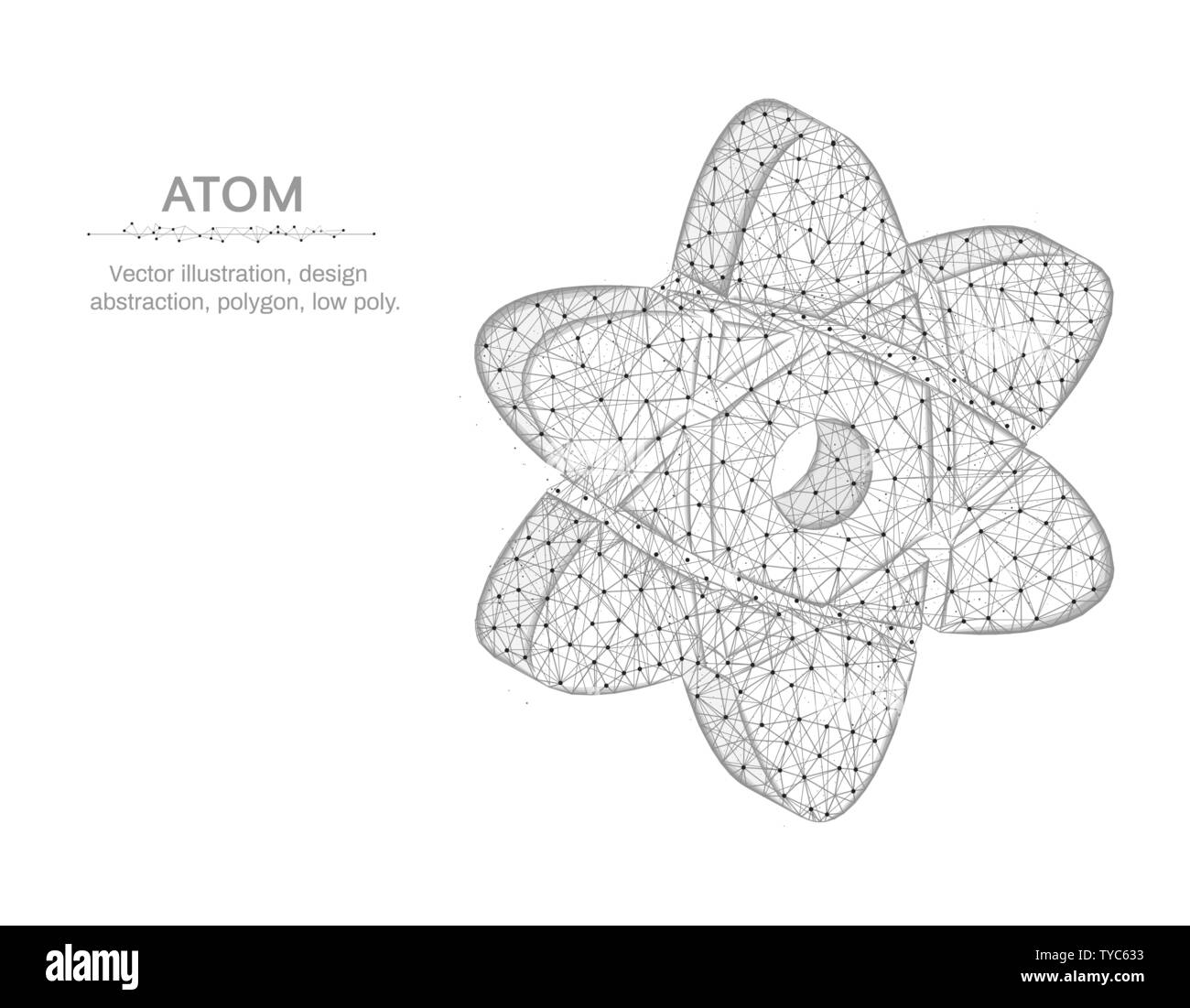 Atom Low-poly-Design, Wissenschaft in polygonalen Stil, Chemie und Physik Wire Frame Vector Illustration auf weißem Hintergrund Stock Vektor