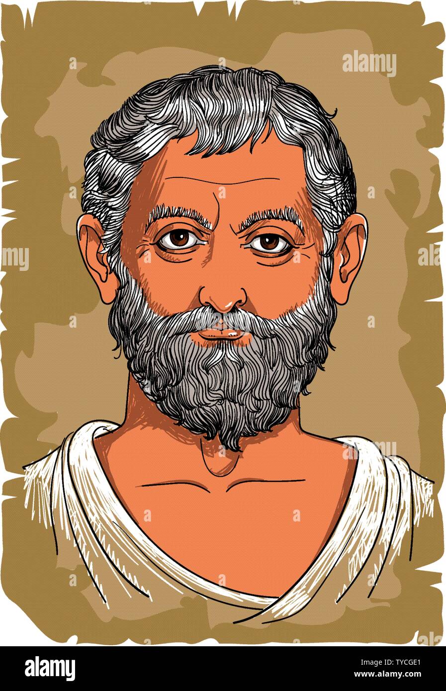 Thales von Milet Portrait im Einklang Art Illustration. Er war ein Pre-Socratic griechischer Philosoph, Mathematiker und Astronom. Vektor Stock Vektor