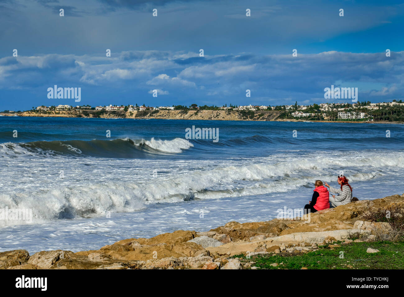 Meereswellen, potima Strand, Kissonerga, Zypern Stockfoto