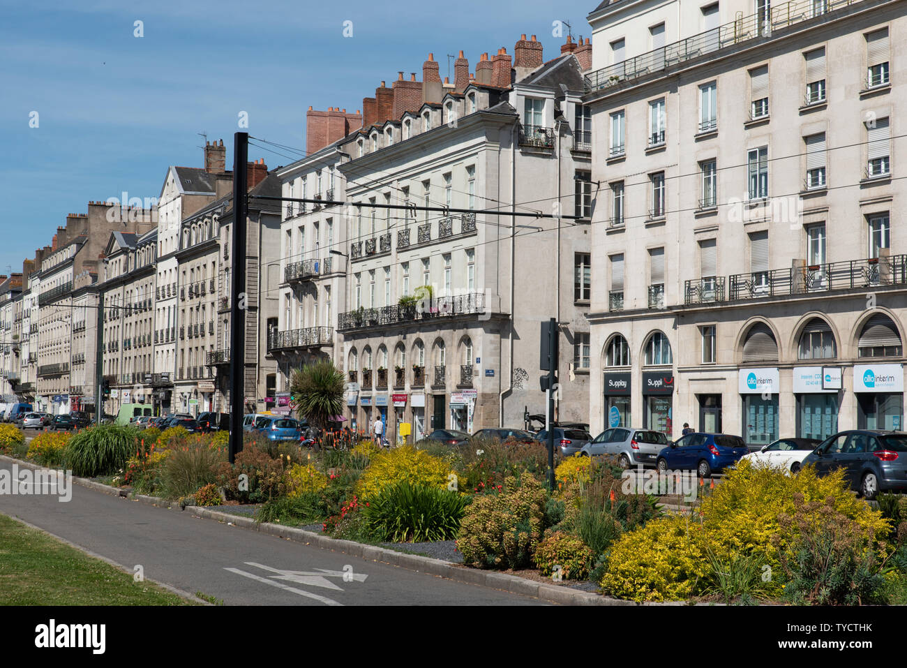 Neue Gärten entlang der Quai de la Fosse//neue Gärten entlang des Quai de la Fosse, Nantes, Frankreich - Frankreich. Stockfoto