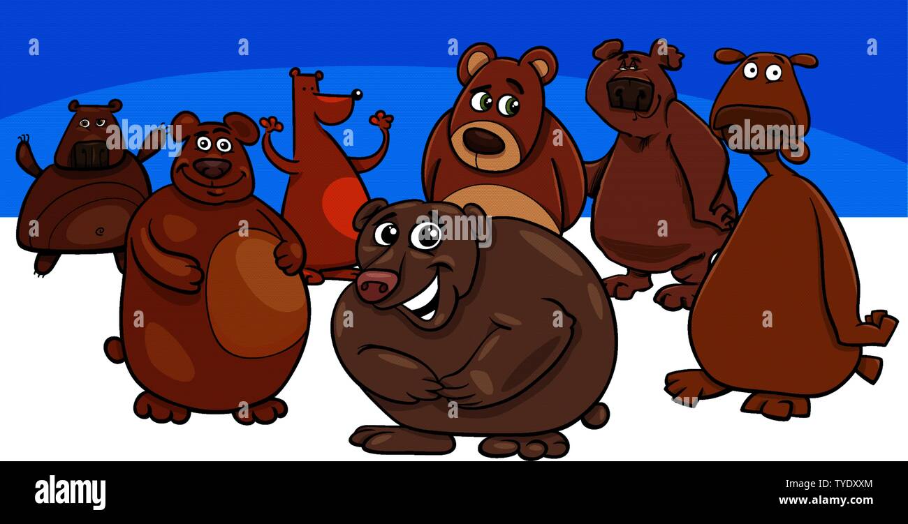 Cartoon Illustration der Bären wilde Tier Zeichen Gruppe Stock Vektor