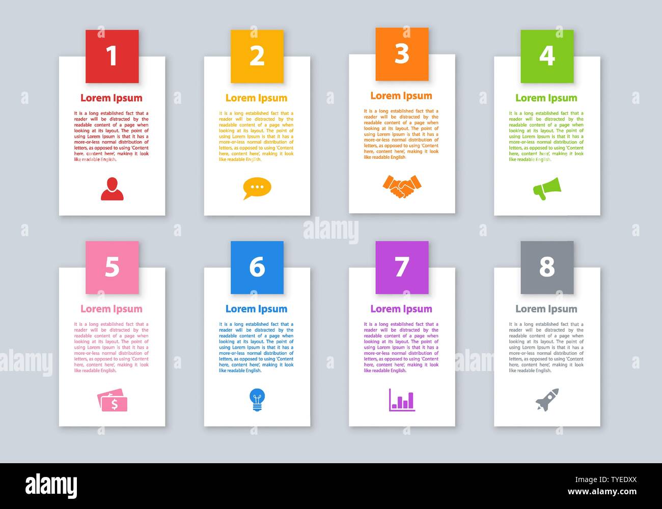 Infografik-Design Business Konzept Vektor-Illustration mit 8 Schritten oder Optionen oder Prozesse Arbeitsablauf oder Diagramm darstellen Stock Vektor