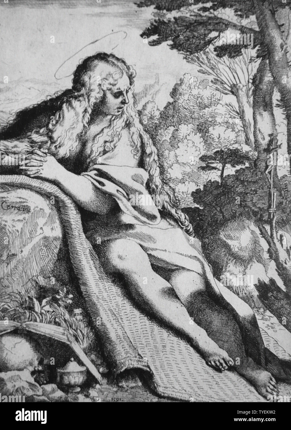Annibale Carracci - St. Magdalena Wüste 1591 Stockfoto