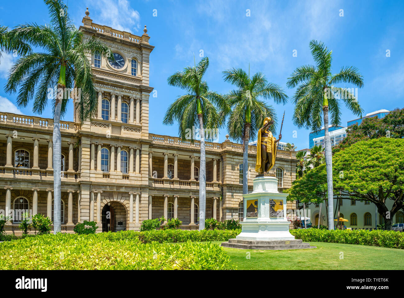 Kamehameha Statuen und State Supreme Court, Hawaii Stockfoto