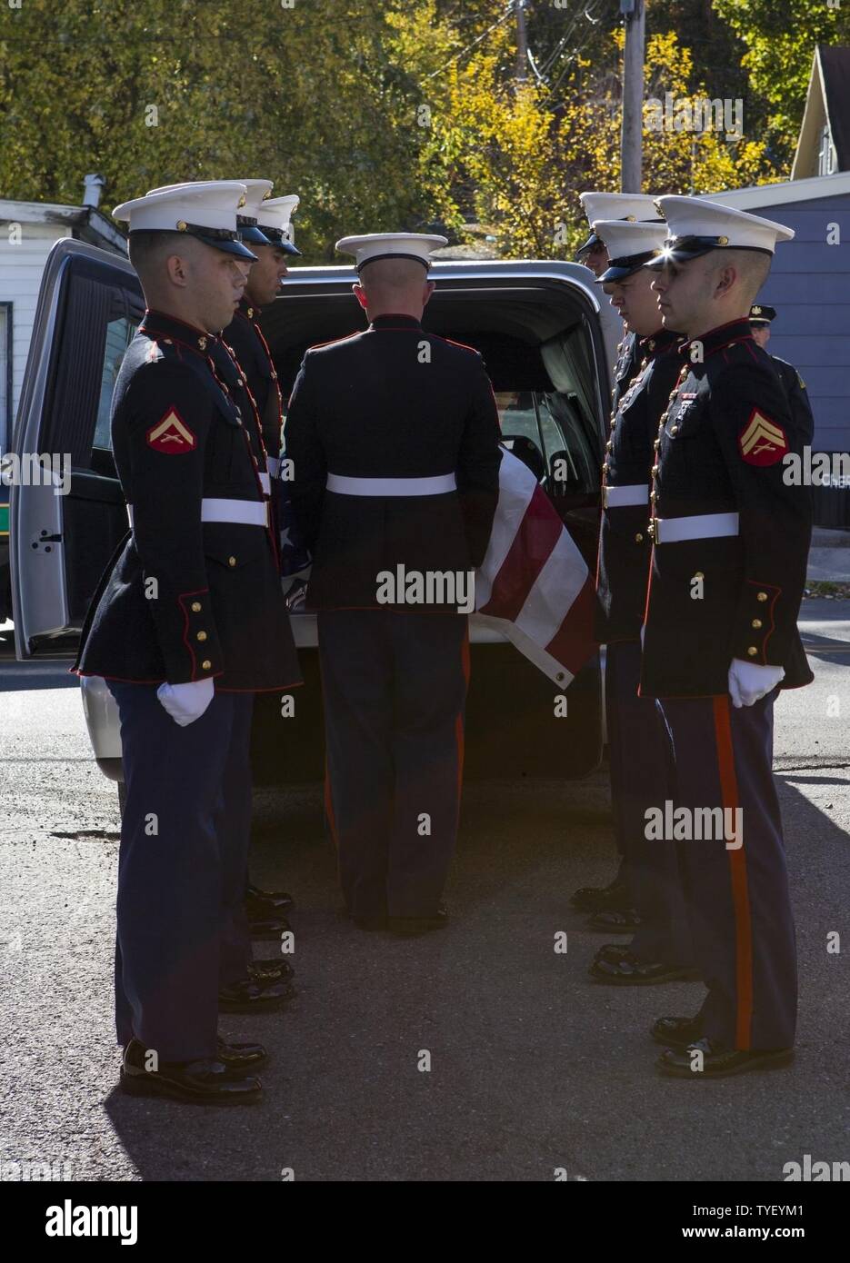 Us Marine Corps Pfc. Nicholas J. Cancilla, Firma B, 1st Battalion, 2nd Marines, kehrt nach 73 Jahren in Altoona, Pa., Nov. 5, 2016. Cancilla wurde in Aktion (KIA) Nov. 20, 1943 auf der Insel Betio, Tarawa Atolls, Republik Kiribati während des Zweiten Weltkrieges getötet Stockfoto