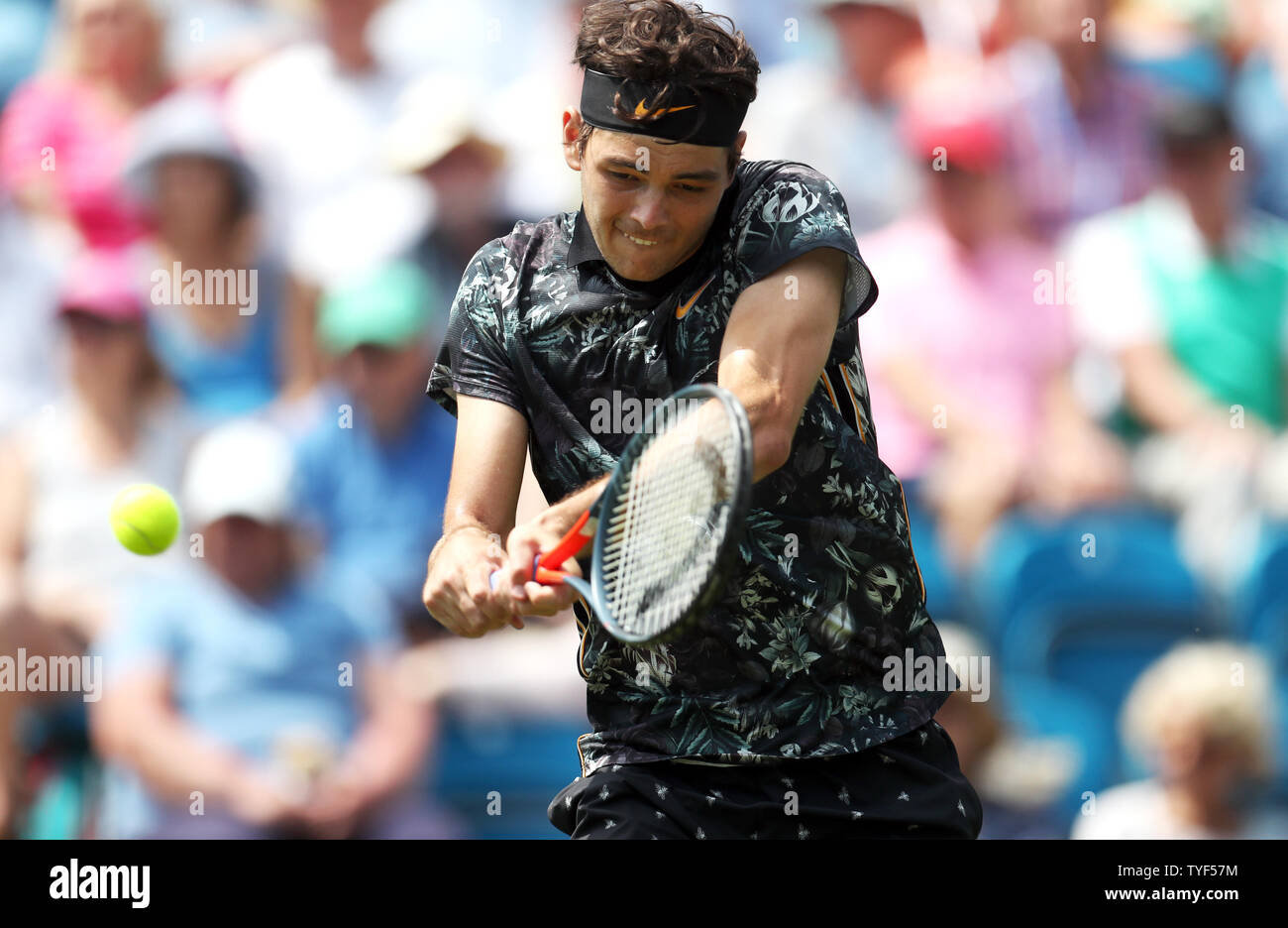 Taylor Fritz in der Men's Singles match bei Tag vier der Natur Tal Internationalen an der Devonshire Park, Eastbourne. Stockfoto