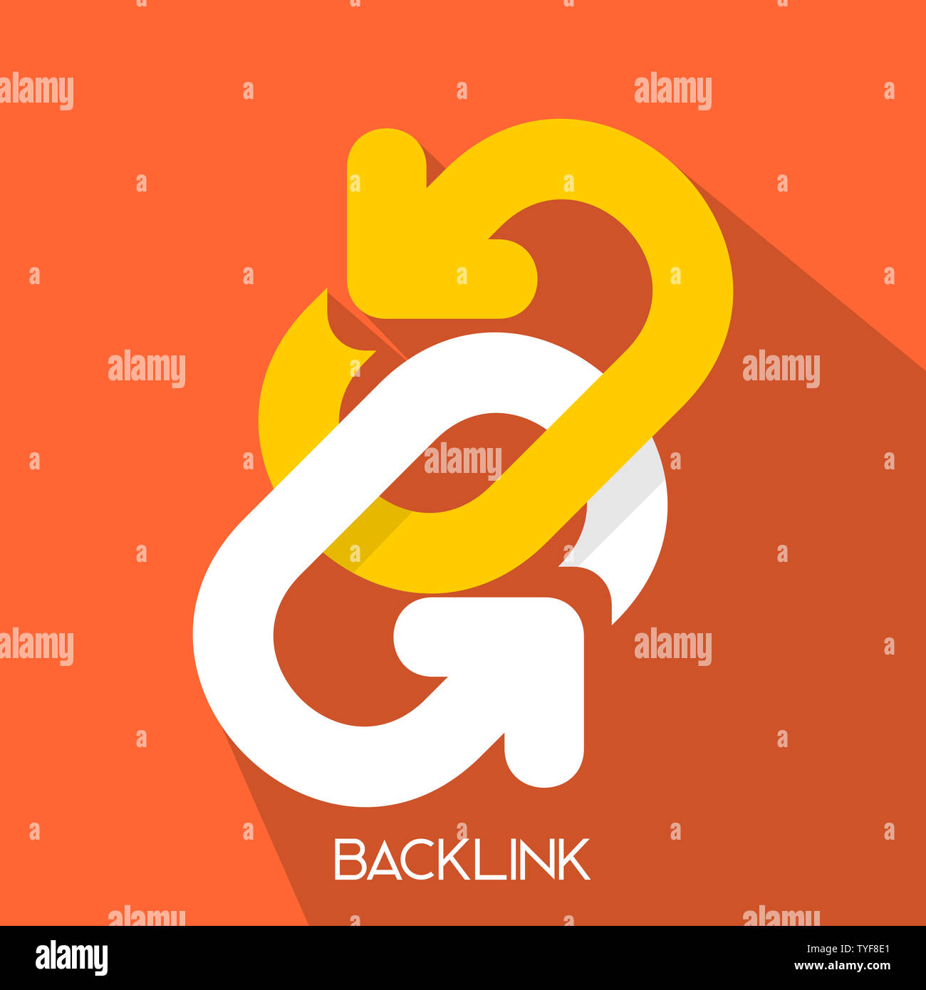 Backlink link Gebäude für Suche optimozation SEO Konzept einfach saubere, flache lange Schatten Symbol Illustration für Web Design, Element, Drucken und Präsentieren Stockfoto