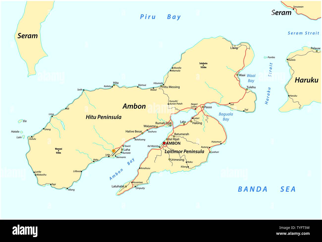 Karte von der indonesischen Insel Ambon vom Maluks Stock Vektor