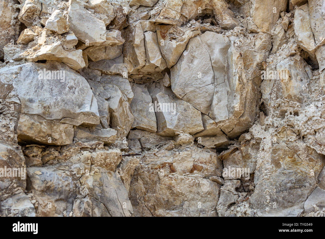 Naturstein Textur Hintergrund. Kalkstein. Felsformation Stockfoto