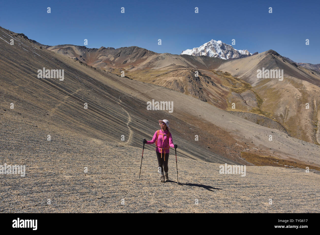 Trekking in Richtung Huayna Potosi auf die Cordillera Real Traverse, Bolivien Stockfoto