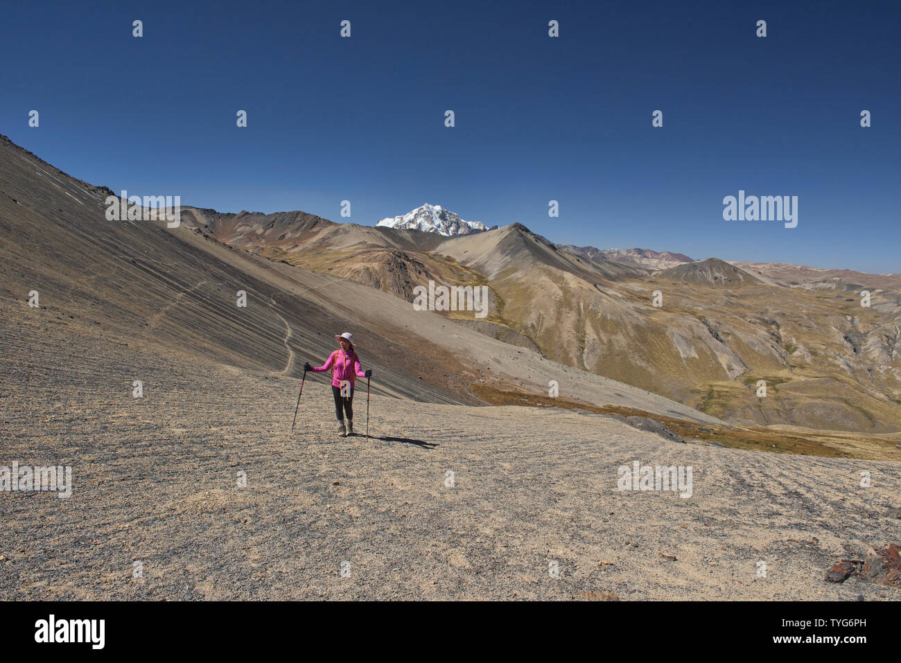 Trekking in Richtung Huayna Potosi auf die Cordillera Real Traverse, Bolivien Stockfoto